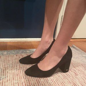 Cole Haan Black Suede Pointed Toe Pumps w/ Block Heel